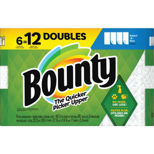 Bounty Select-A-Size Paper Towels, 6 Double Rolls, White, 90 Sheets Per Roll